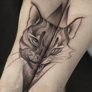 Katze Black and Grey Tattoo